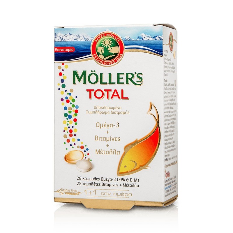 Moller's Total Omega 3 + Vitamins + Minerals 28 Capsules & 28 Tablets