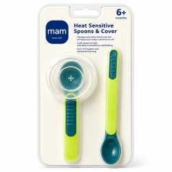 Mam  Heat Sensitive Feeding Spoons & Cover Unisex Green 6m+ - 10013048
